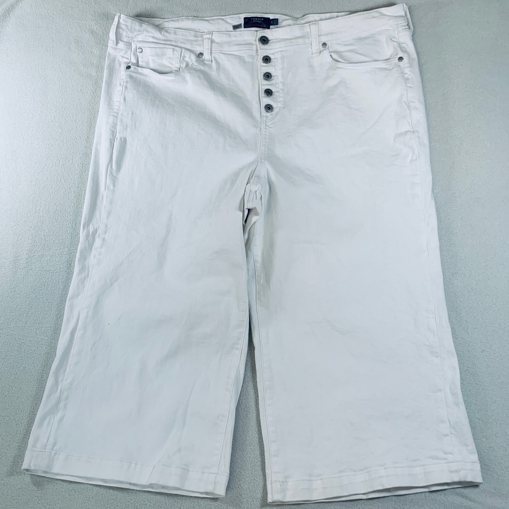 Torrid Women Crop High Rise Wide Leg Button Vintage Stretch Jeans White 26 46x23